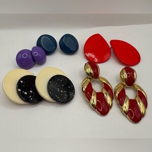 Vintage Statement Earrings Lot Colorful Acrylic Enamel Gold Tone Stud 80s 90s